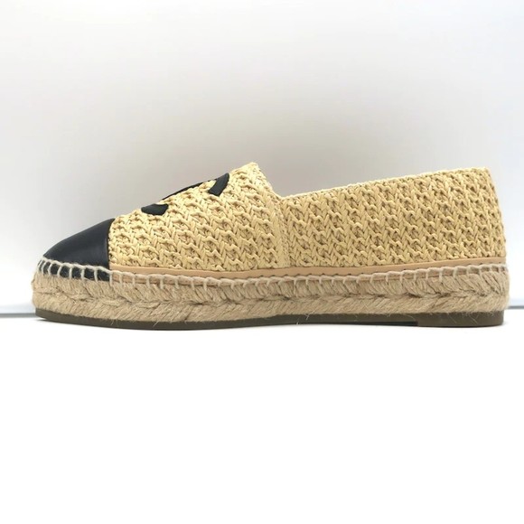 Chanel 22P CC Cap Toe Espadrilles Beige Braided Fabric & Black Leather Size 37 - Picture 7 of 11